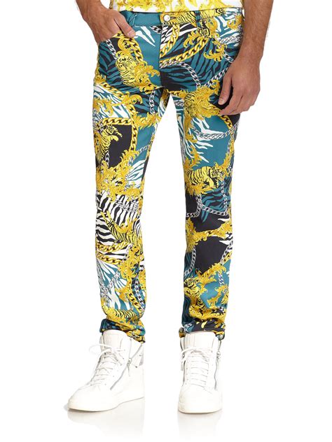 mens versace 2017 fall mantas fit print white jeans|Gianni Versace.